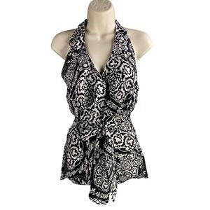 Y2k Halter Top Size 12 Floral Silk Waist Tie Boho Chic Fairy Grunge‎ Whimsigoth